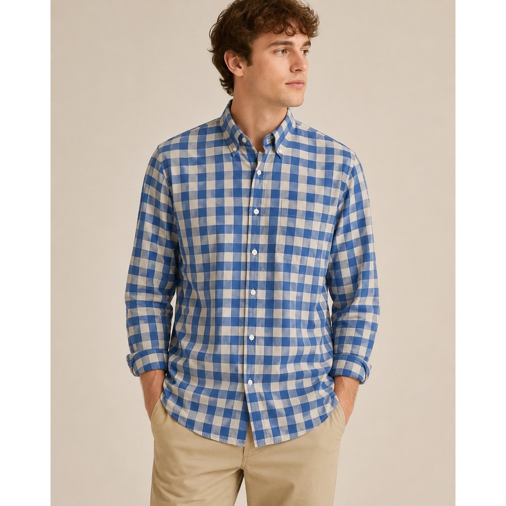 J.Crew Button Down Shirt Med Blue Grey Gingham Plaid Long Sleeve Cotton Preppy